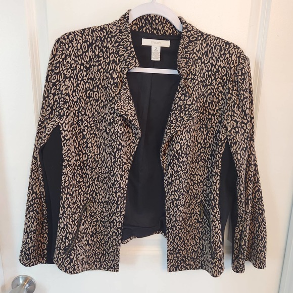 Chico's Women's Tan and Black Animal Print Jacket Blazer Chico's Size 2 - Picture 4 of 6